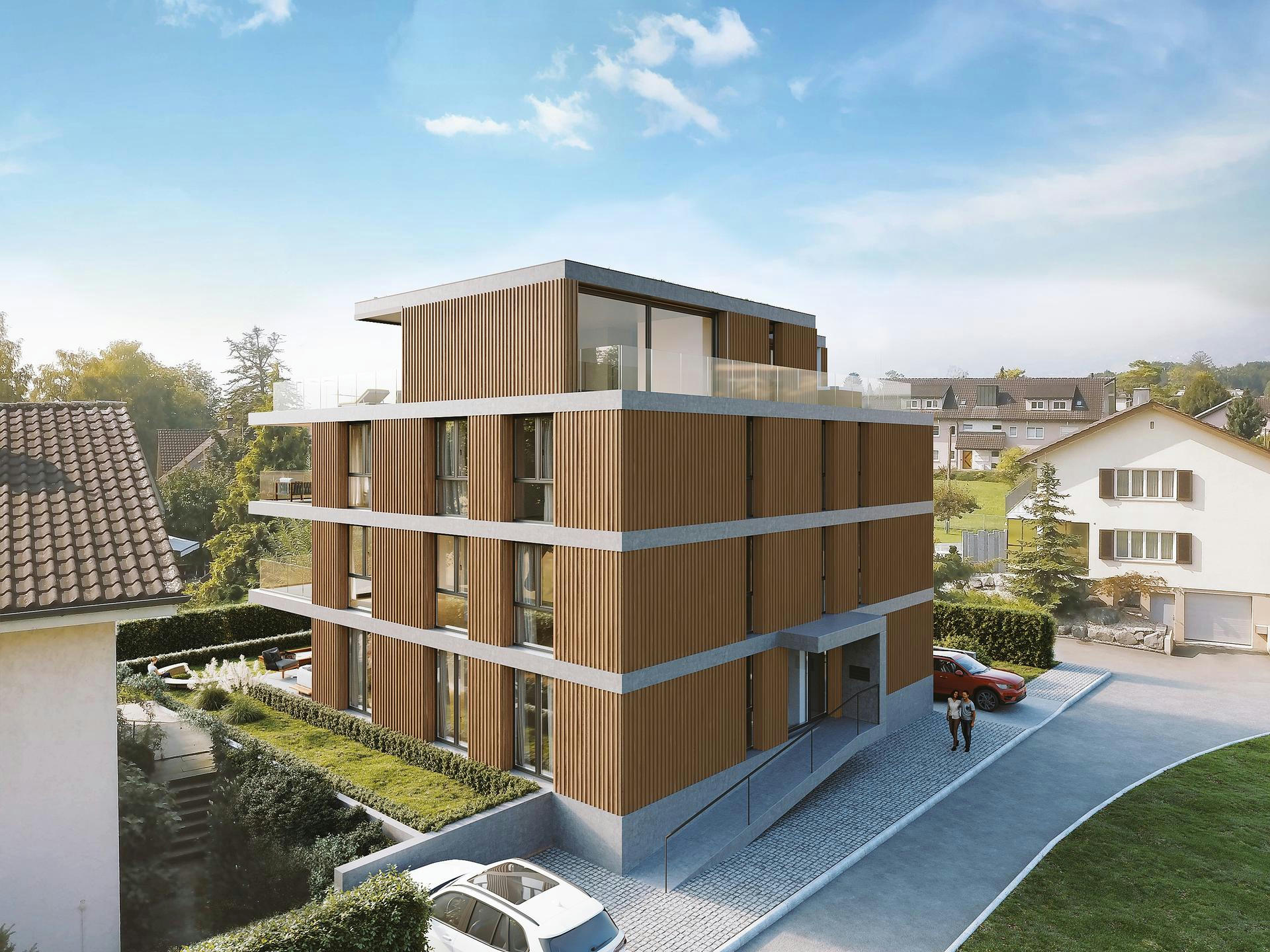 Planning and concept of the Birke apartment building in Widnau by the architectural office N2A.
