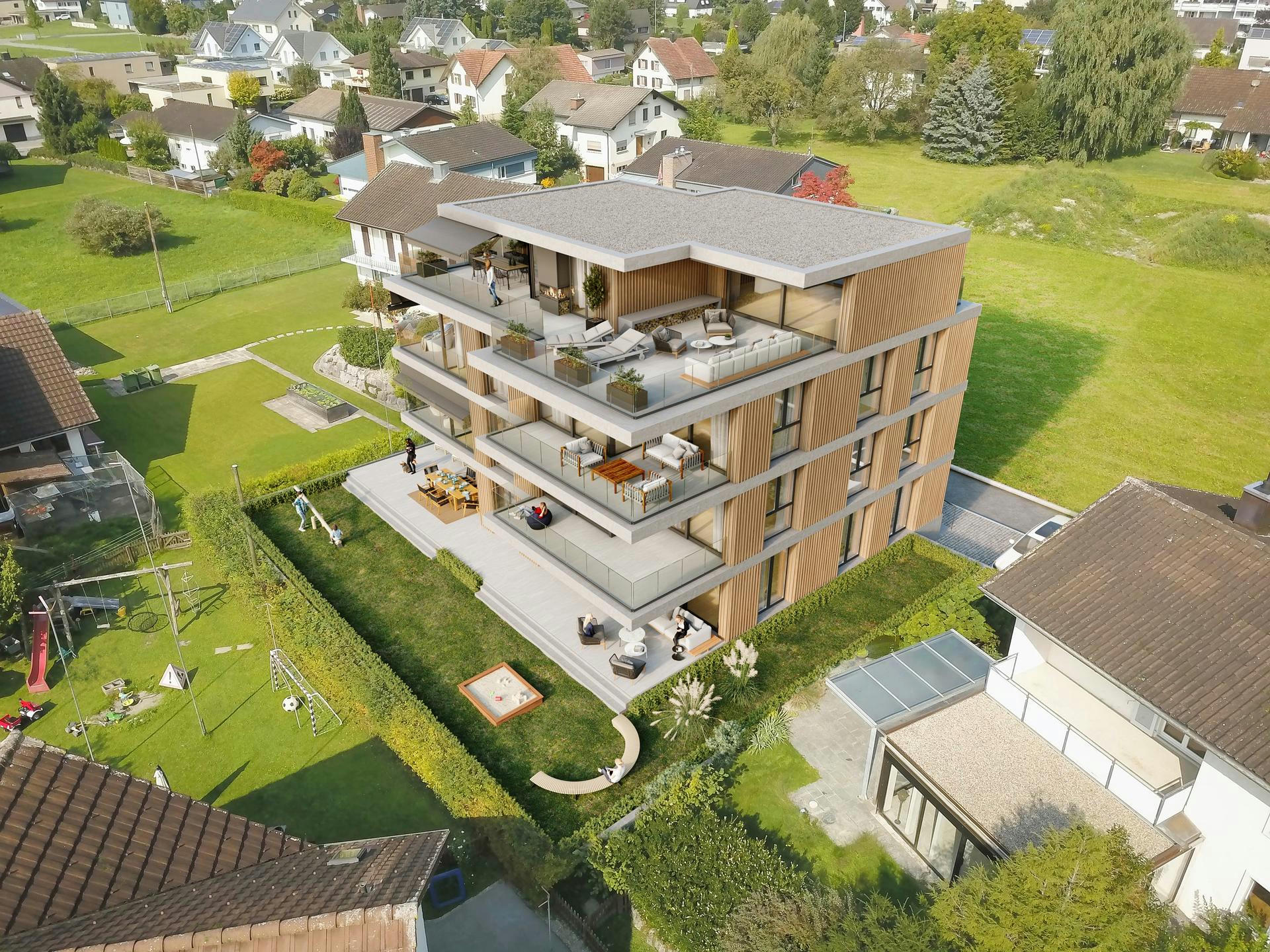 Planning and concept of the Birke apartment building in Widnau by the architectural office N2A.