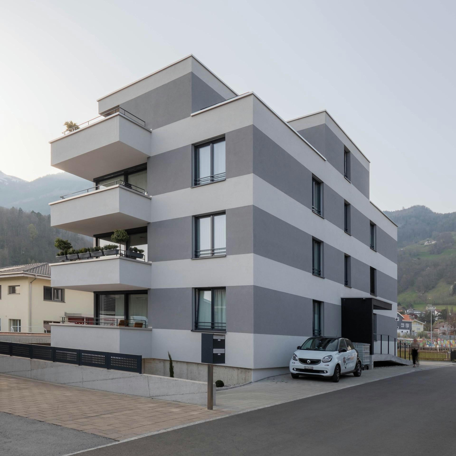 Planning and concept of the apartment building Alpin Chic in Rüthi by the architectural office N2A.