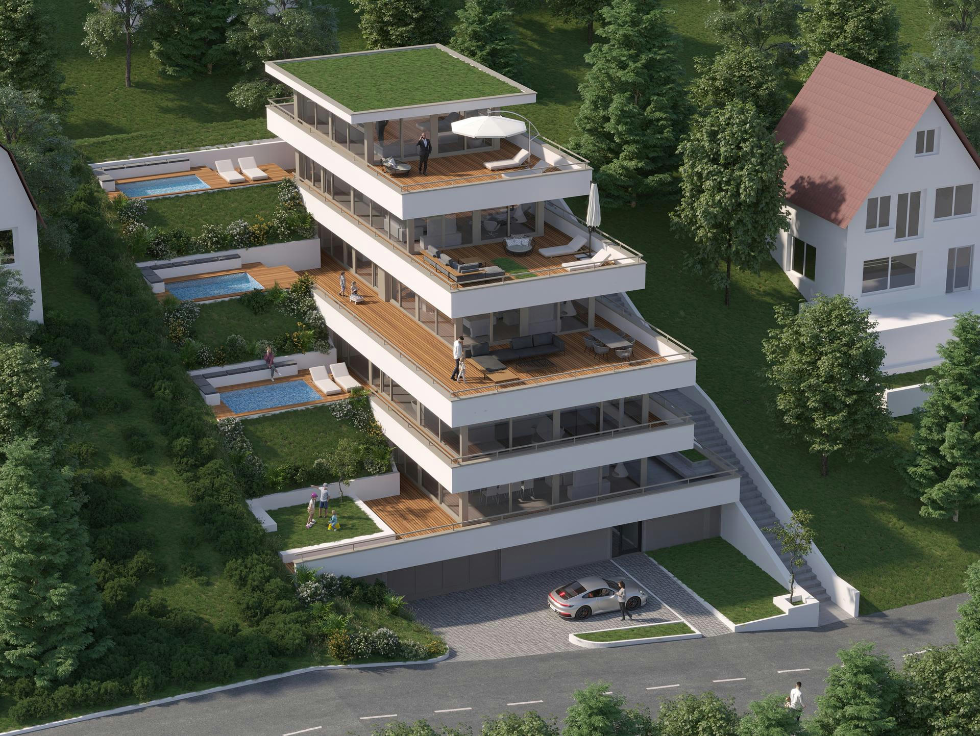 Planning and concept of terrace flats in Adliswil by the architectural office N2A.