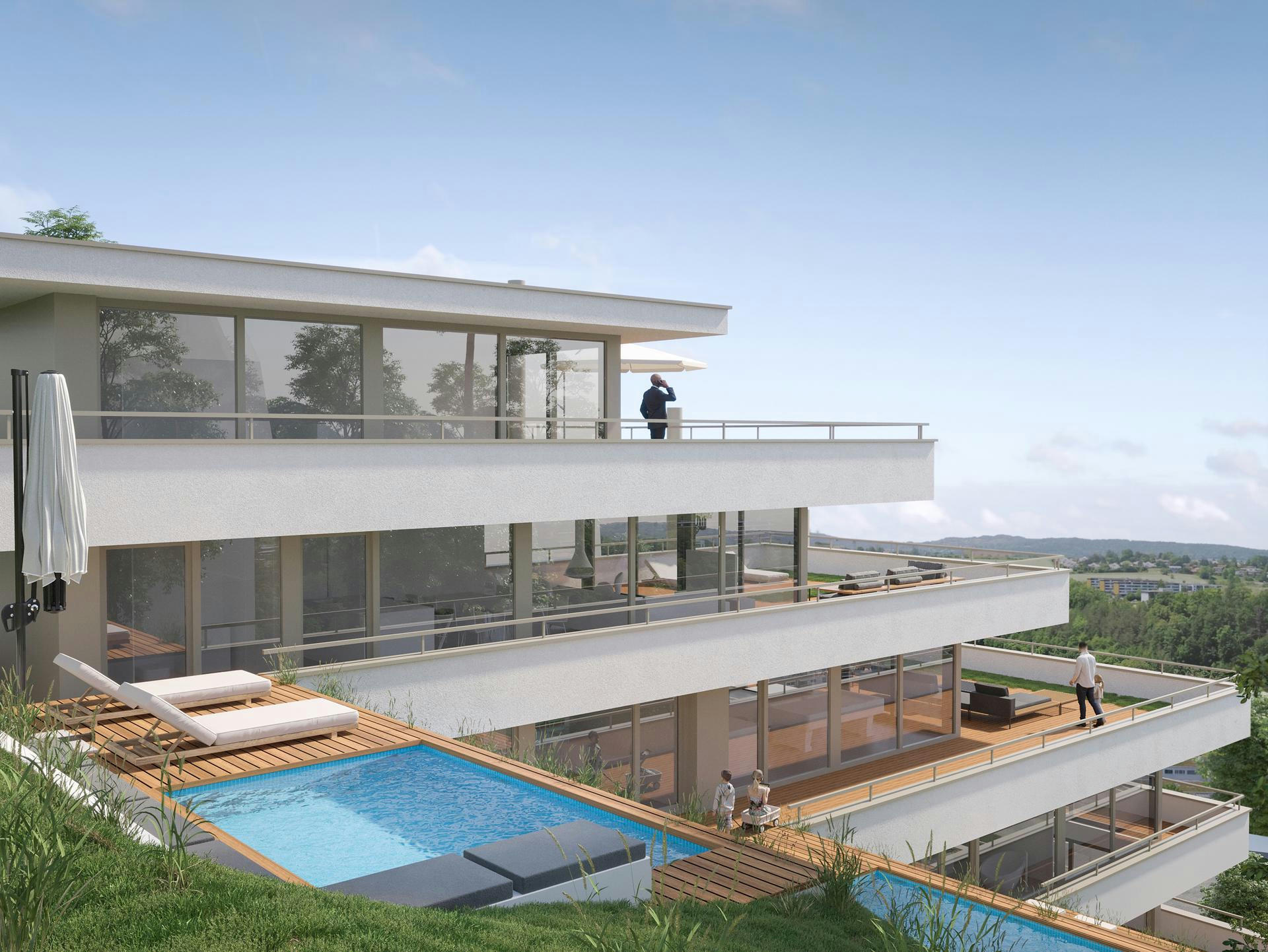 Planning and concept of terrace flats in Adliswil by the architectural office N2A.